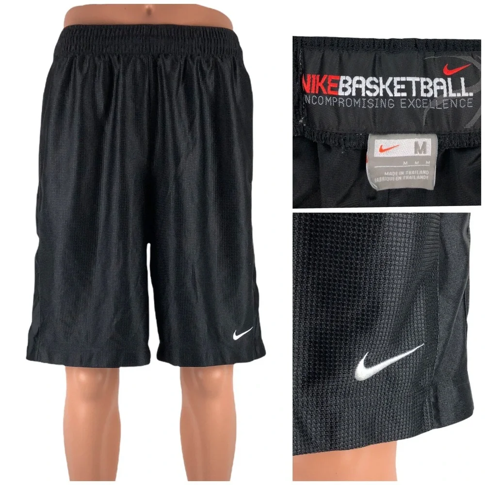 Nike Mens Medium Shorts Dazzle Black Shiny Y2K Vintage With Pockets Drawstring
